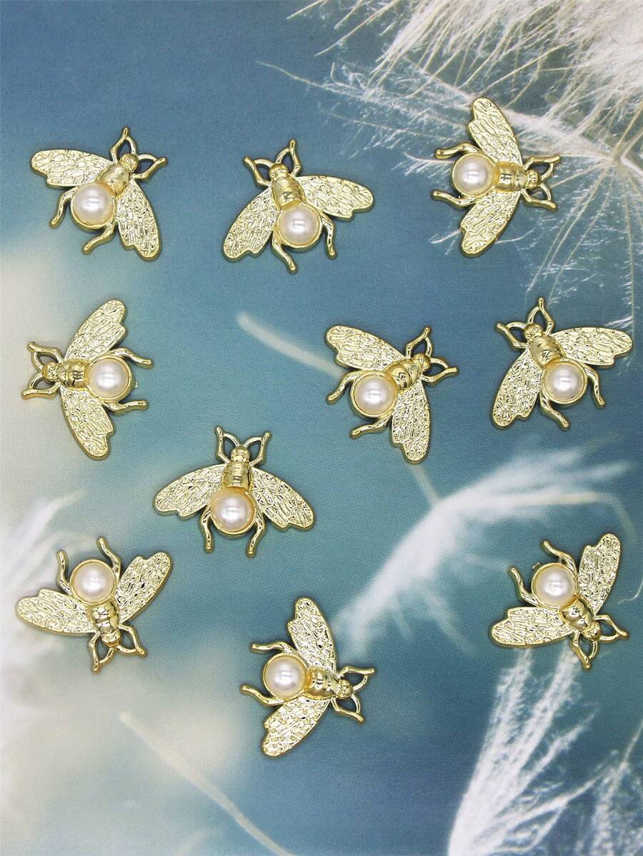 10 chiếc nút trang trí ngọc trai giả thiết kế ong tự làm - Nhiều màu - Xem 1