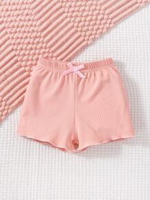Baby Girl 3pcs Bow Front Lettuce Trim Shorts - Multicolor - View 6