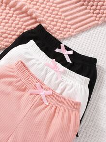 Baby Girl 3pcs Bow Front Lettuce Trim Shorts - Multicolor - View 7