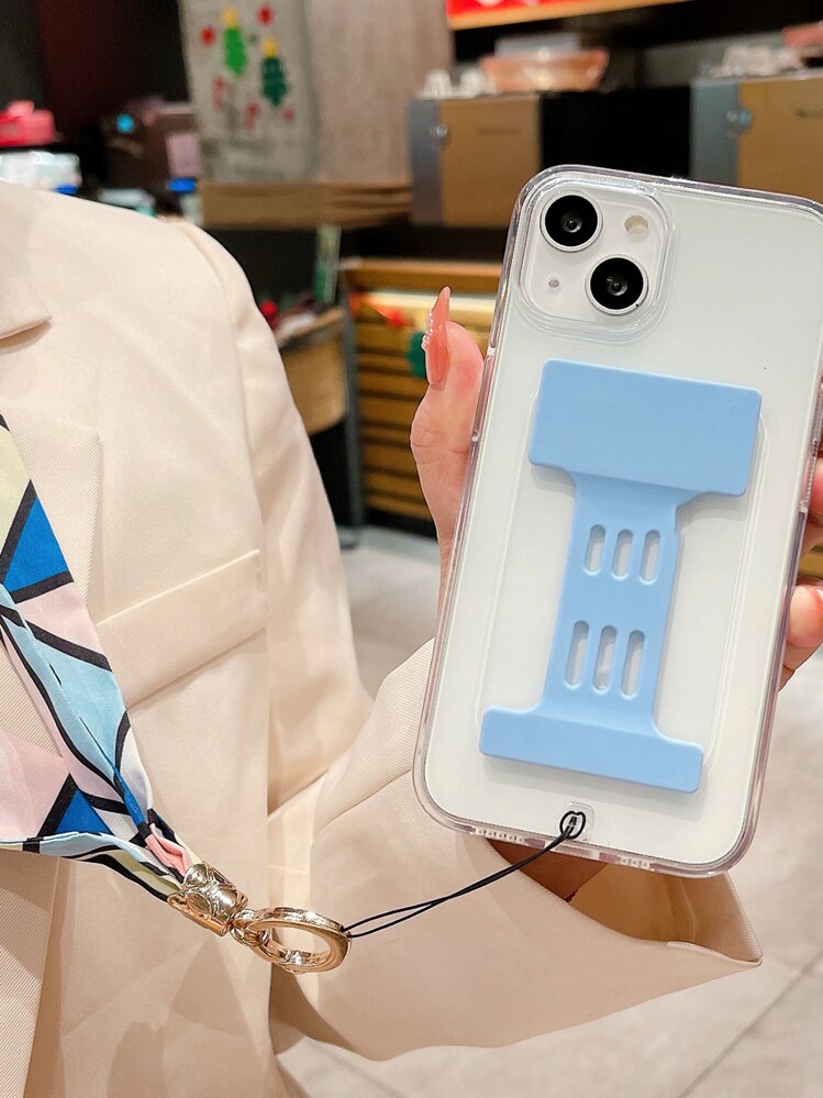 Clear Phone Case With Wristband & Lanyard - Blue - View 1