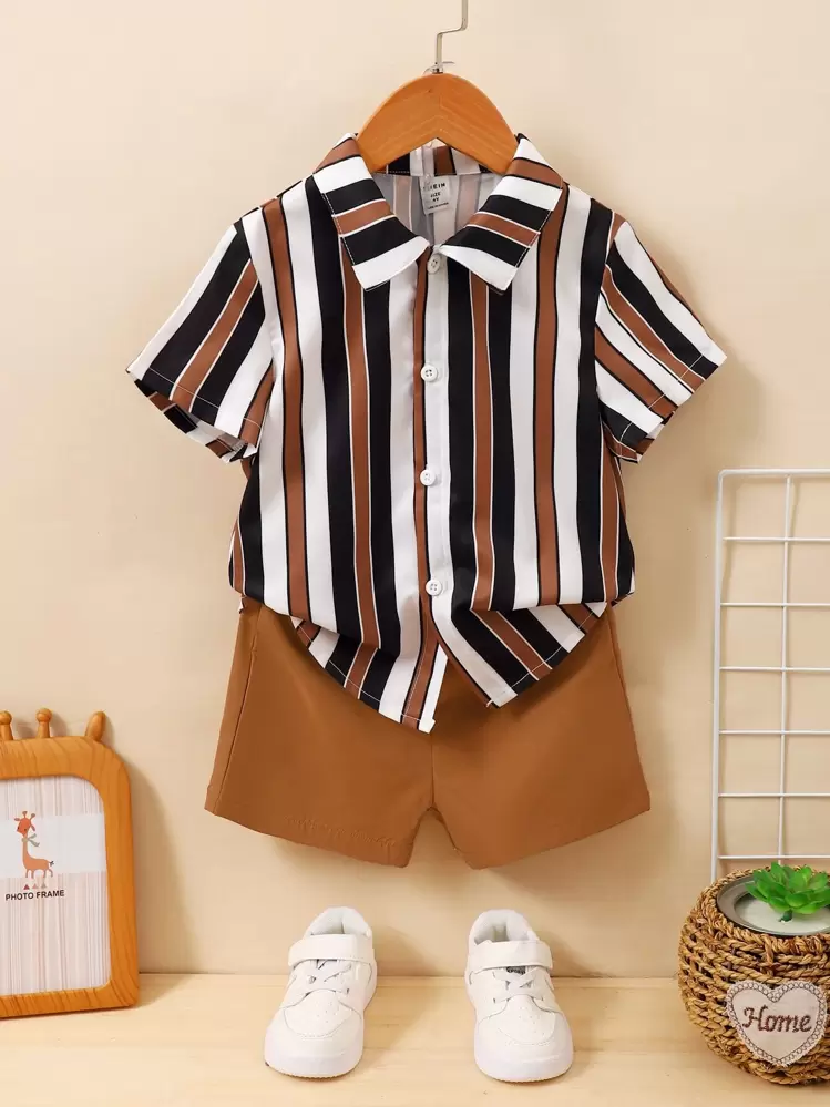SHEIN Young Boy Striped Shirt & Shorts Summer Holiday - Multicolor - View 1