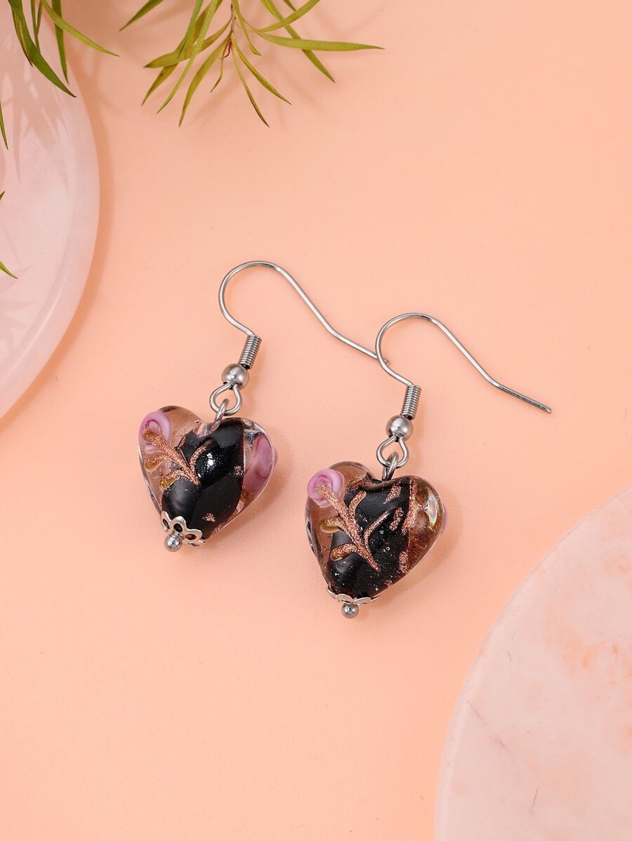 Heart Drop Earrings - Multicolor - View 1