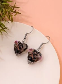 Heart Drop Earrings - Multicolor - View 2