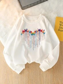Girls Butterfly & Heart Print Sweatshirt - White - View 1