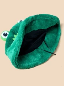 件女式可愛青蛙形厚毛絨漁夫帽，卡通設計，溫暖多功能漁夫帽 - 綠色 - 查看 2