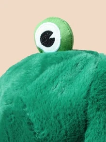 件女式可愛青蛙形厚毛絨漁夫帽，卡通設計，溫暖多功能漁夫帽 - 綠色 - 查看 4