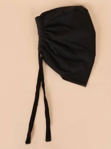 1pc Women Fashion Best Solid Drawstring Detail Head Wrap Bonnet Hair Bonnet Turban - Black - View 4