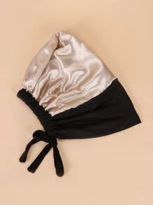 1pc Women Fashion Best Solid Drawstring Detail Head Wrap Bonnet Hair Bonnet Turban - Black - View 5