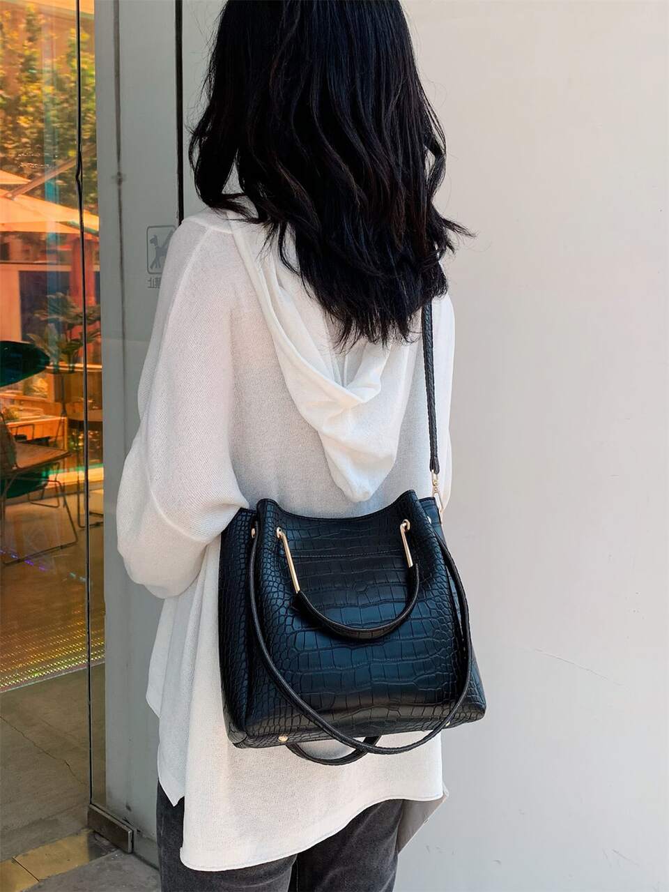Crocodile Embossed Square Bag