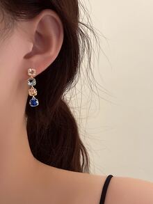 Pendientes largos con diamante de imitación cuadrado - Multicolor - Ver 3