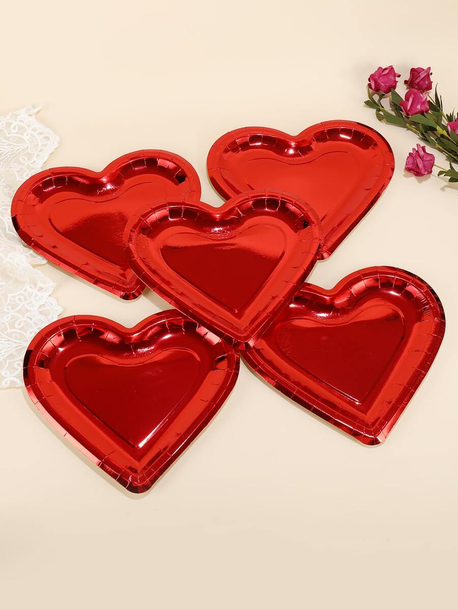 10.47 Inch (Approx. 26.6 Cm) Large Red Heart Shaped Disposable Paper Plates, Suitable For Mother's Day, Wedding, Birthday Party, Valentine's Day - Red - View 1