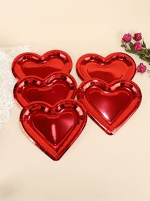 10.47 Inch (Approx. 26.6 Cm) Large Red Heart Shaped Disposable Paper Plates, Suitable For Mother's Day, Wedding, Birthday Party, Valentine's Day - Red - View 2
