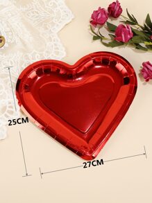 10.47 Inch (Approx. 26.6 Cm) Large Red Heart Shaped Disposable Paper Plates, Suitable For Mother's Day, Wedding, Birthday Party, Valentine's Day - Red - View 3