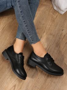 Lace-up Front Oxford Shoes - Black - View 1