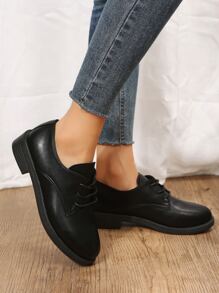 Lace-up Front Oxford Shoes - Black - View 2