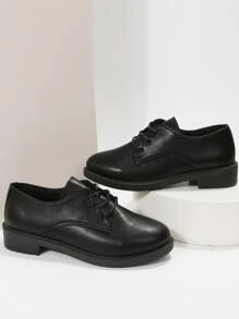 Lace-up Front Oxford Shoes - Black - View 4