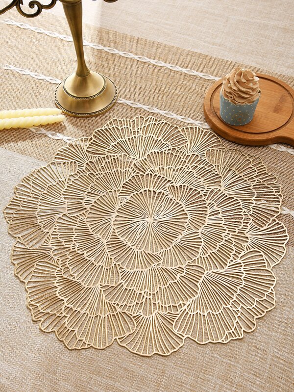 SHEIN X WOTP 1pc Gold Flower, Silver Gingko Leaf Patterned Pvc Placemat