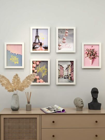 6入組/套創意簡約相框牆，包括 5 英寸、6 英寸、7 英寸、8 英寸、10 英寸，無需鑽孔適用於客廳、臥室、房間、牆面裝飾、背景牆組合、流行牆面裝飾