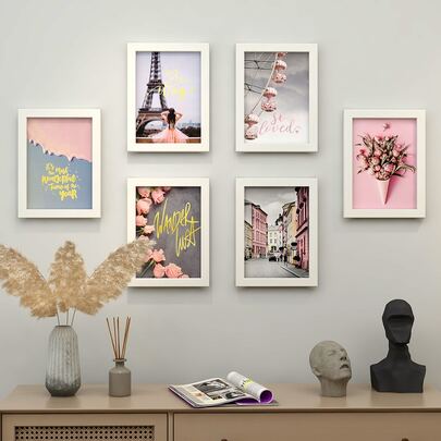 6入組/套創意簡約相框牆，包括 5 英寸、6 英寸、7 英寸、8 英寸、10 英寸，無需鑽孔適用於客廳、臥室、房間、牆面裝飾、背景牆組合、流行牆面裝飾