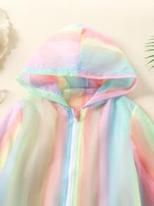 Toddler Girls Rainbow Striped Ruffle Hem Zip Up Hooded Kimono - Multicolor - View 3