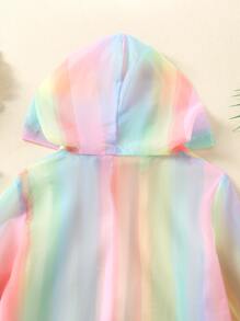 Toddler Girls Rainbow Striped Ruffle Hem Zip Up Hooded Kimono - Multicolor - View 5