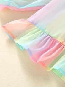 Toddler Girls Rainbow Striped Ruffle Hem Zip Up Hooded Kimono - Multicolor - View 6