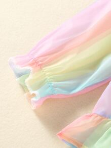 Toddler Girls Rainbow Striped Ruffle Hem Zip Up Hooded Kimono - Multicolor - View 7