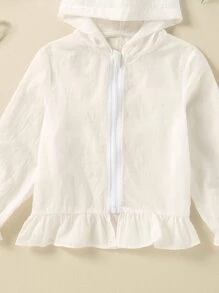 Toddler Girls Ruffle Hem Flounce Sleeve Hooded Zipper Front Kimono - White - View 3