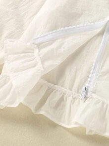 Toddler Girls Ruffle Hem Flounce Sleeve Hooded Zipper Front Kimono - White - View 6