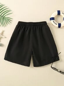 Niñito Shorts de natación de color combinado de cintura con cordón - Negro - Ver 2
