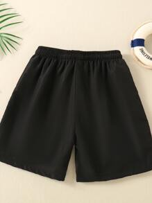 Niñito Shorts de natación de color combinado de cintura con cordón - Negro - Ver 3