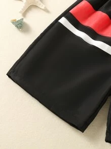 Niñito Shorts de natación de color combinado de cintura con cordón - Negro - Ver 4