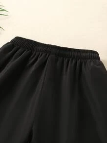 Niñito Shorts de natación de color combinado de cintura con cordón - Negro - Ver 6