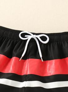 Niñito Shorts de natación de color combinado de cintura con cordón - Negro - Ver 7