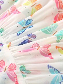 SHEIN Young Girl Butterfly Print Ruffle Hem Cover Up Dress - White - View 4