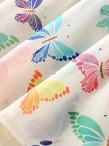 SHEIN Young Girl Butterfly Print Ruffle Hem Cover Up Dress - White - View 6