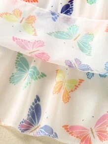 SHEIN Young Girl Butterfly Print Ruffle Hem Cover Up Dress - White - View 7