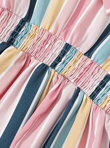 Toddler Girls Colourful Striped Puff Sleeve Bow Front Dress - Multicolor - View 4