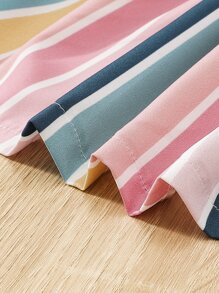 Toddler Girls Colourful Striped Puff Sleeve Bow Front Dress - Multicolor - View 7