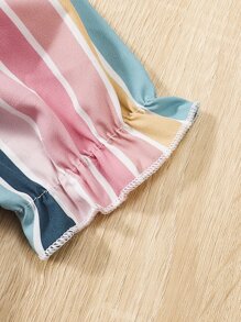 Toddler Girls Colourful Striped Puff Sleeve Bow Front Dress - Multicolor - View 8