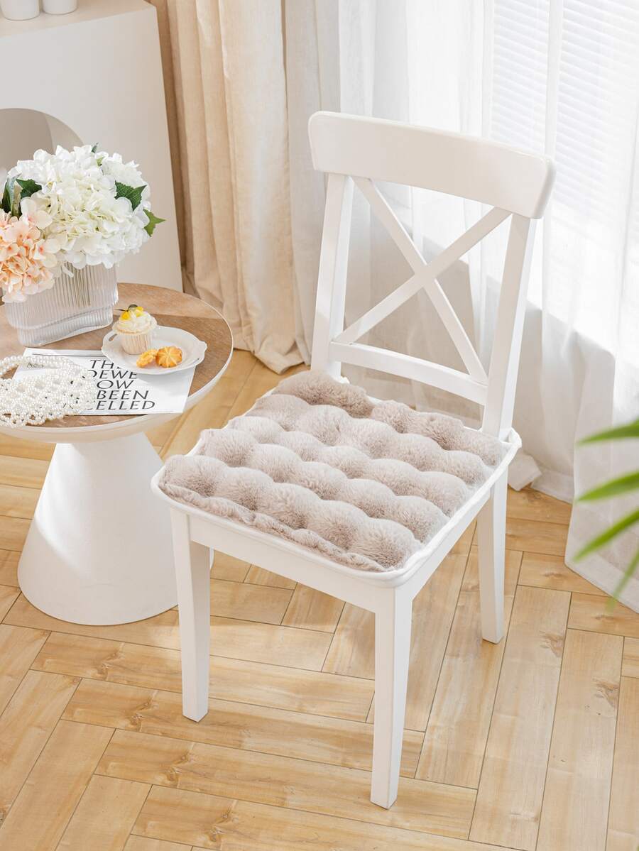 1pc Fluffy Stretchy Chair Seat Cover - Apricot - View 1