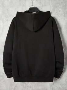 Manfinity Men Plus Antler Print Zip Up Drawstring Thermal Lined Hoodie - Black - View 2