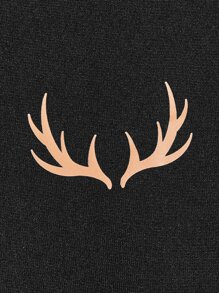 Manfinity Men Plus Antler Print Zip Up Drawstring Thermal Lined Hoodie - Black - View 3