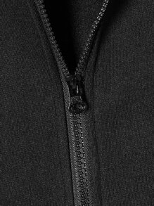 Manfinity Men Plus Antler Print Zip Up Drawstring Thermal Lined Hoodie - Black - View 4