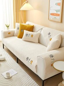 1pc Winter Thickened Warm Sofa Cushion, Pet Scratch Resistant Anti-dirty Anti-skid Sofa Cover, Suitable For Living Room L-shaped Corner Sofa And 1/2/3/4 Seater Sofa, Four Seasons Universal, Sold Separately - Beige - View 3
