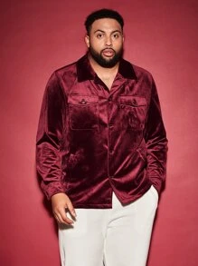 Manfinity Men Plus Flap Pocket Lapel Neck Jacket - Burgundy - View 1