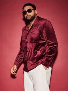 Manfinity Men Plus Flap Pocket Lapel Neck Jacket - Burgundy - View 4