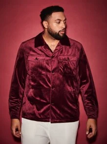 Manfinity Men Plus Flap Pocket Lapel Neck Jacket - Burgundy - View 5