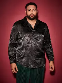 Manfinity Men Plus Floral Jacquard Shirt - Black - View 1