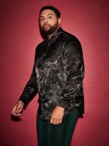 Manfinity Men Plus Floral Jacquard Shirt - Black - View 5